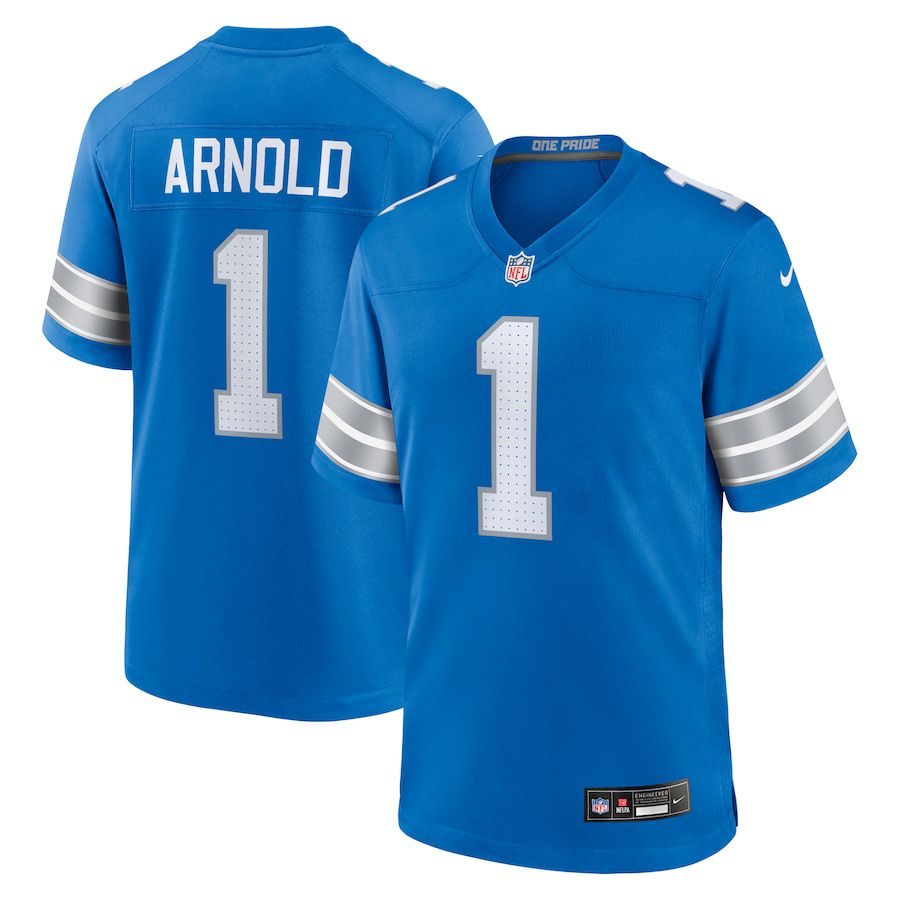 Men Detroit Lions #1 Terrion Arnold Nike Blue 2024 NFL Draft First Round Pick Player Game Jersey